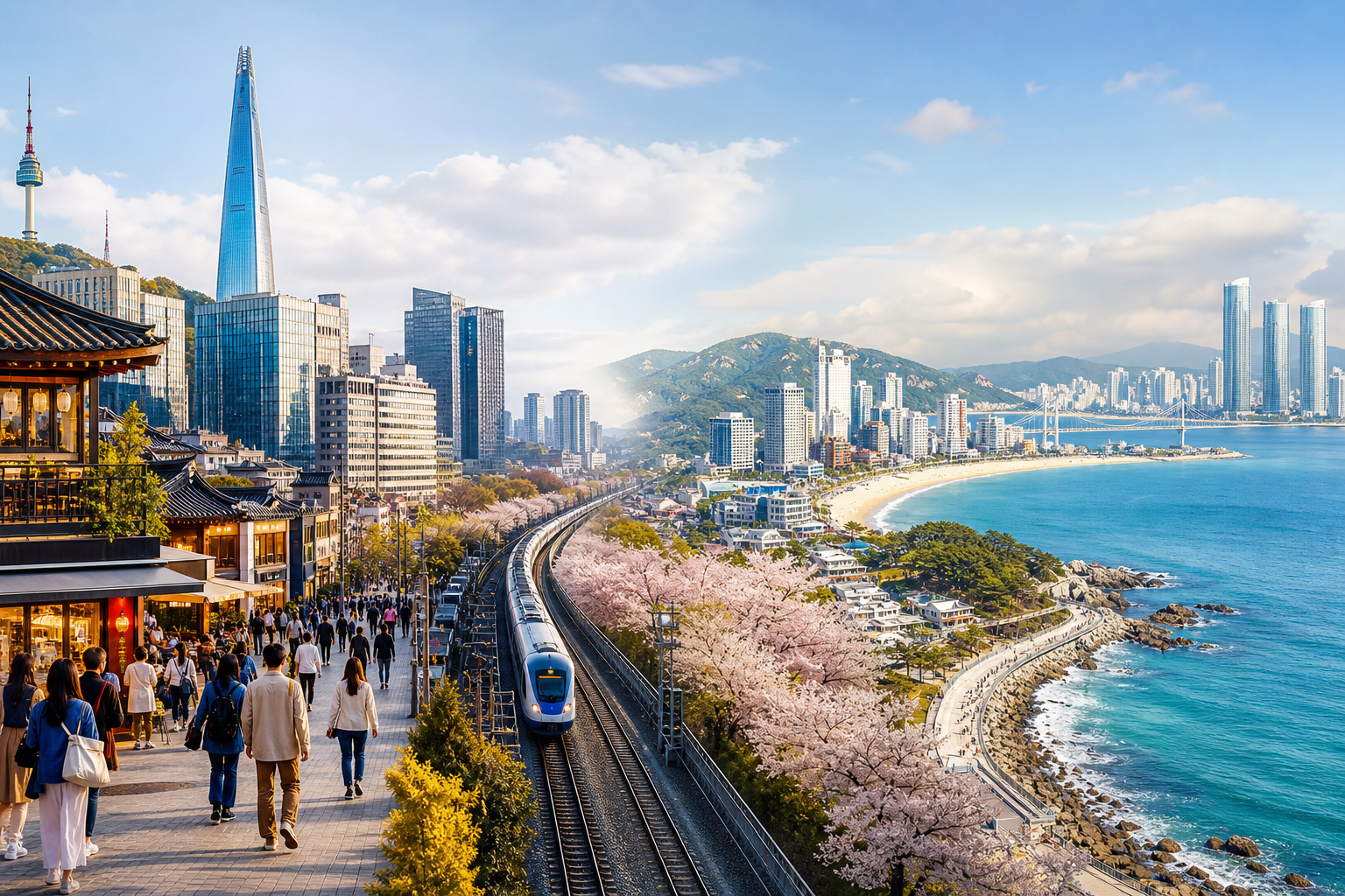 Editorial featured image for a 7-day first-time Korea itinerary covering Seoul and Busan.