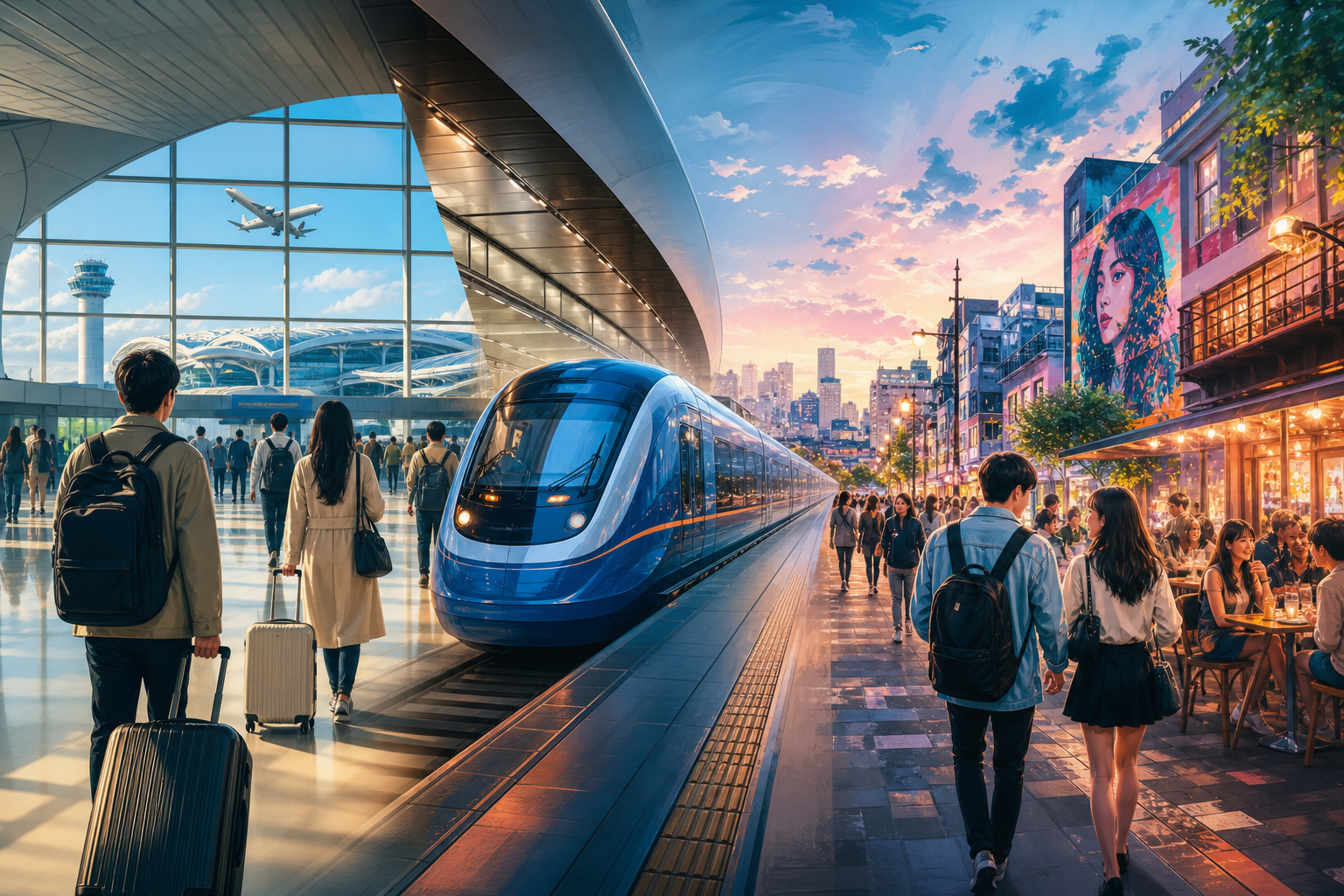 Traveler using airport rail to reach Hongdae from Incheon Airport