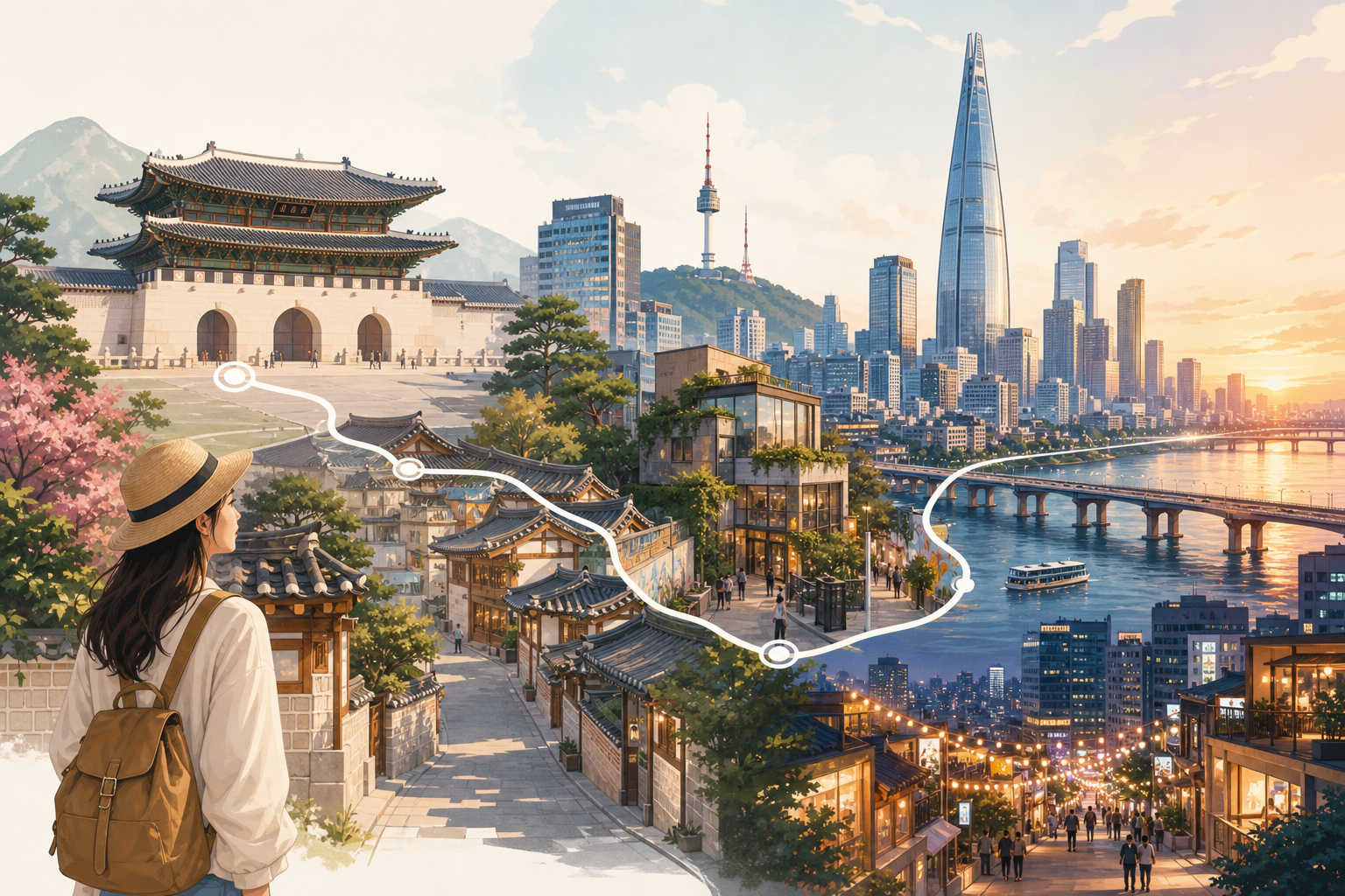 Traveler following a practical 3-day Seoul itinerary across classic and modern districts