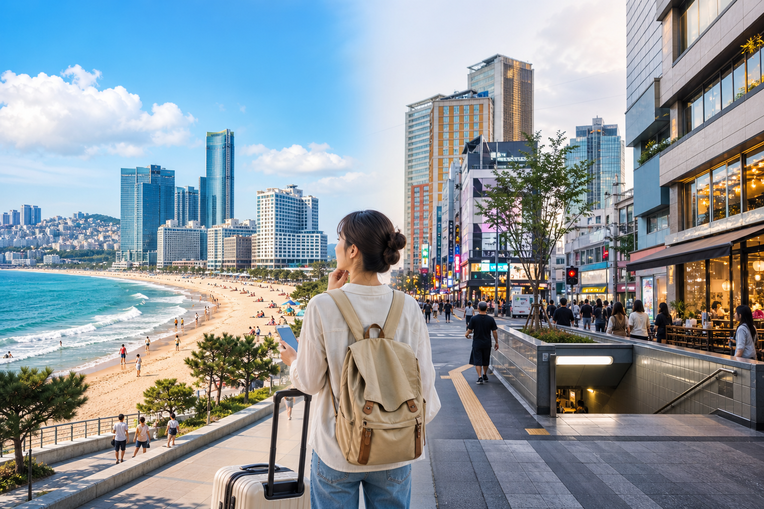 First-time traveler comparing Haeundae beachside hotels and Seomyeon city-center convenience in Busan