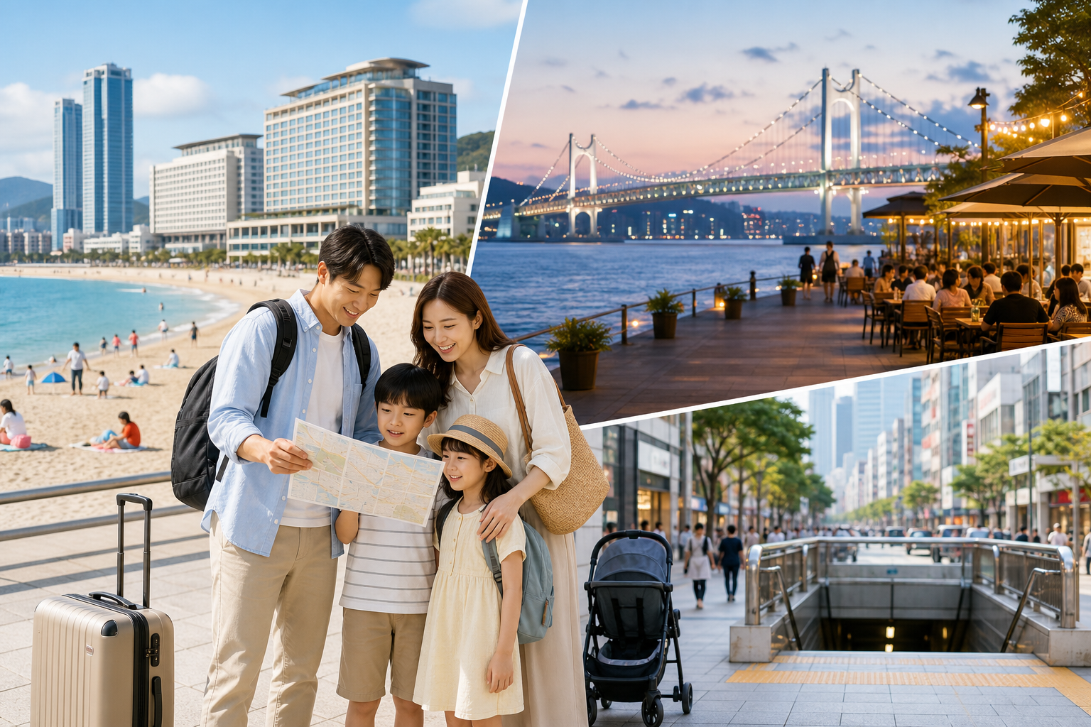 Family traveler choosing between Haeundae, Gwangalli, and Seomyeon in Busan