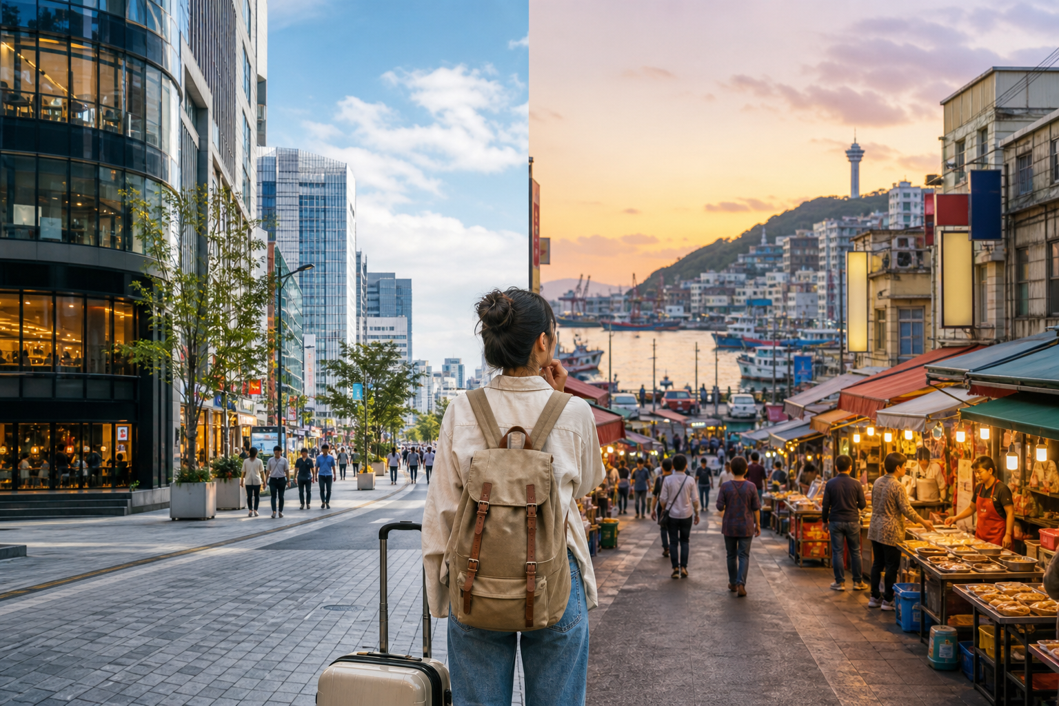 First-time traveler comparing Seomyeon and Nampo as practical downtown versus classic old-city hotel bases in Busan