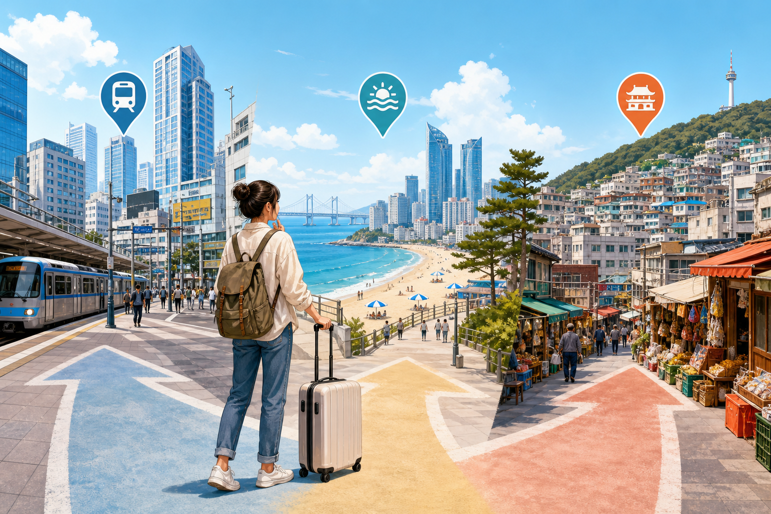 Solo traveler choosing between Seomyeon, Haeundae, and Nampo as Busan hotel areas