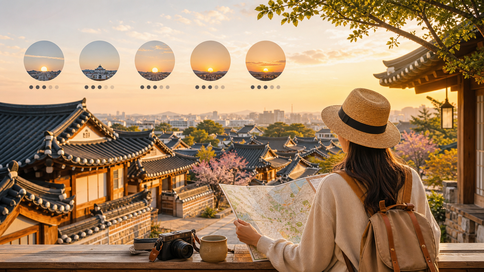 Jeonju Hanok Village rooftops with a travel planning map for deciding how many days to stay