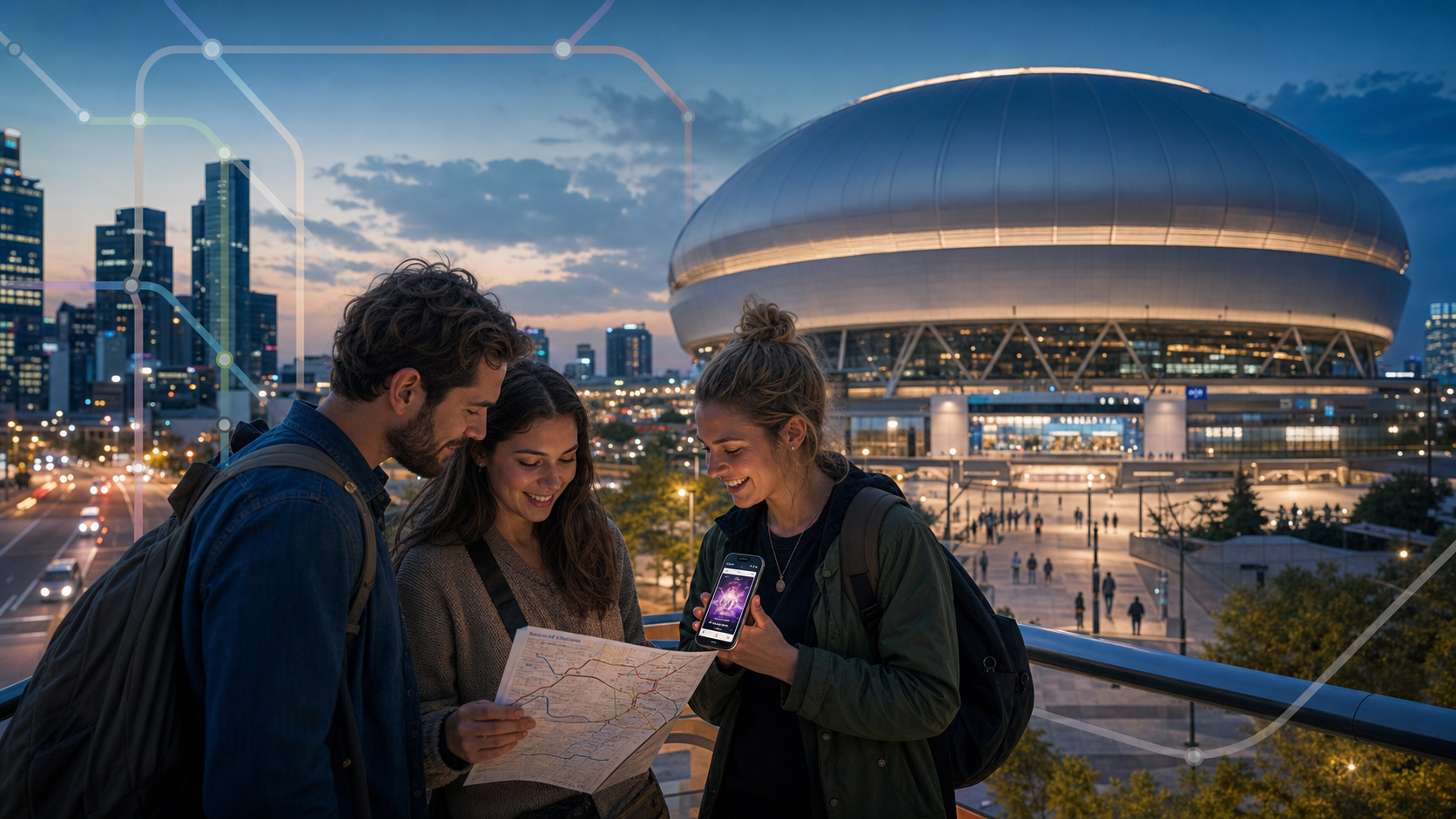 Foreign visitors planning transport and hotel base for a Seoul concert at Gocheok Sky Dome