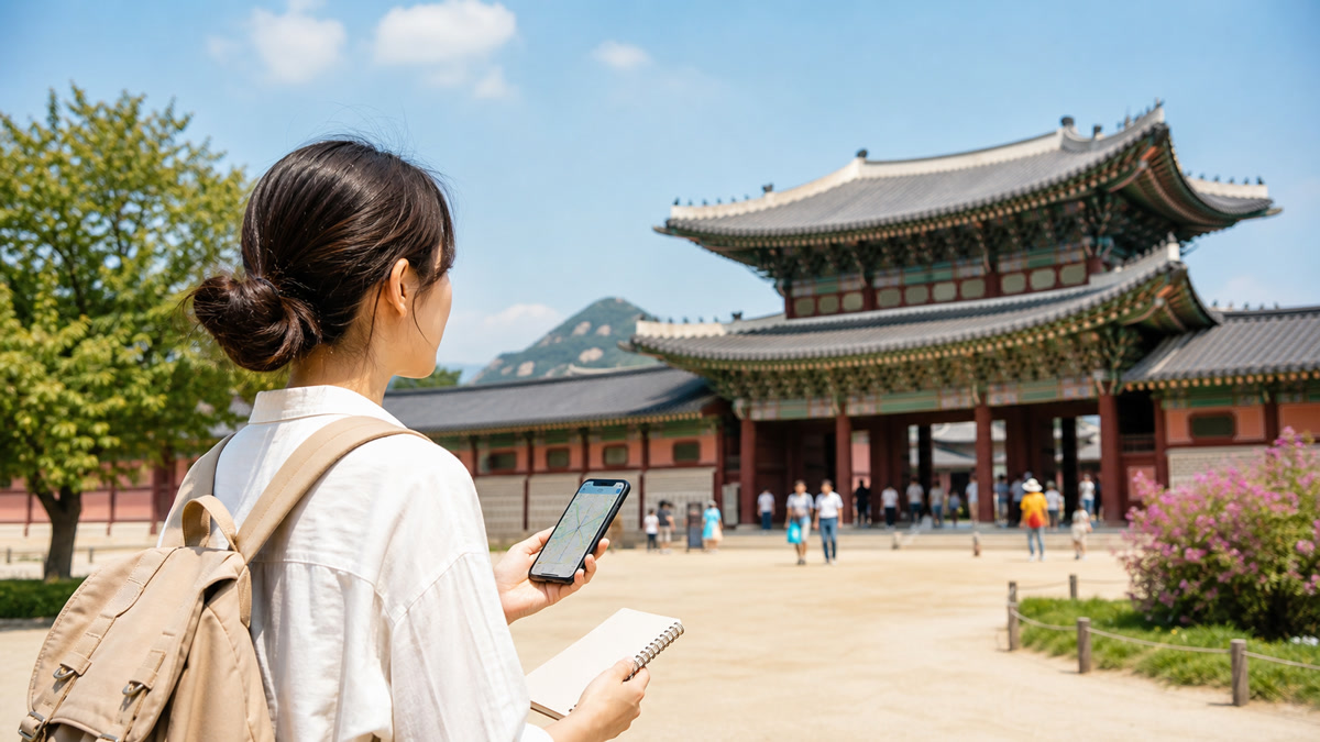First-time visitors planning a Gyeongbokgung Palace stop in Seoul with palace architecture in the background