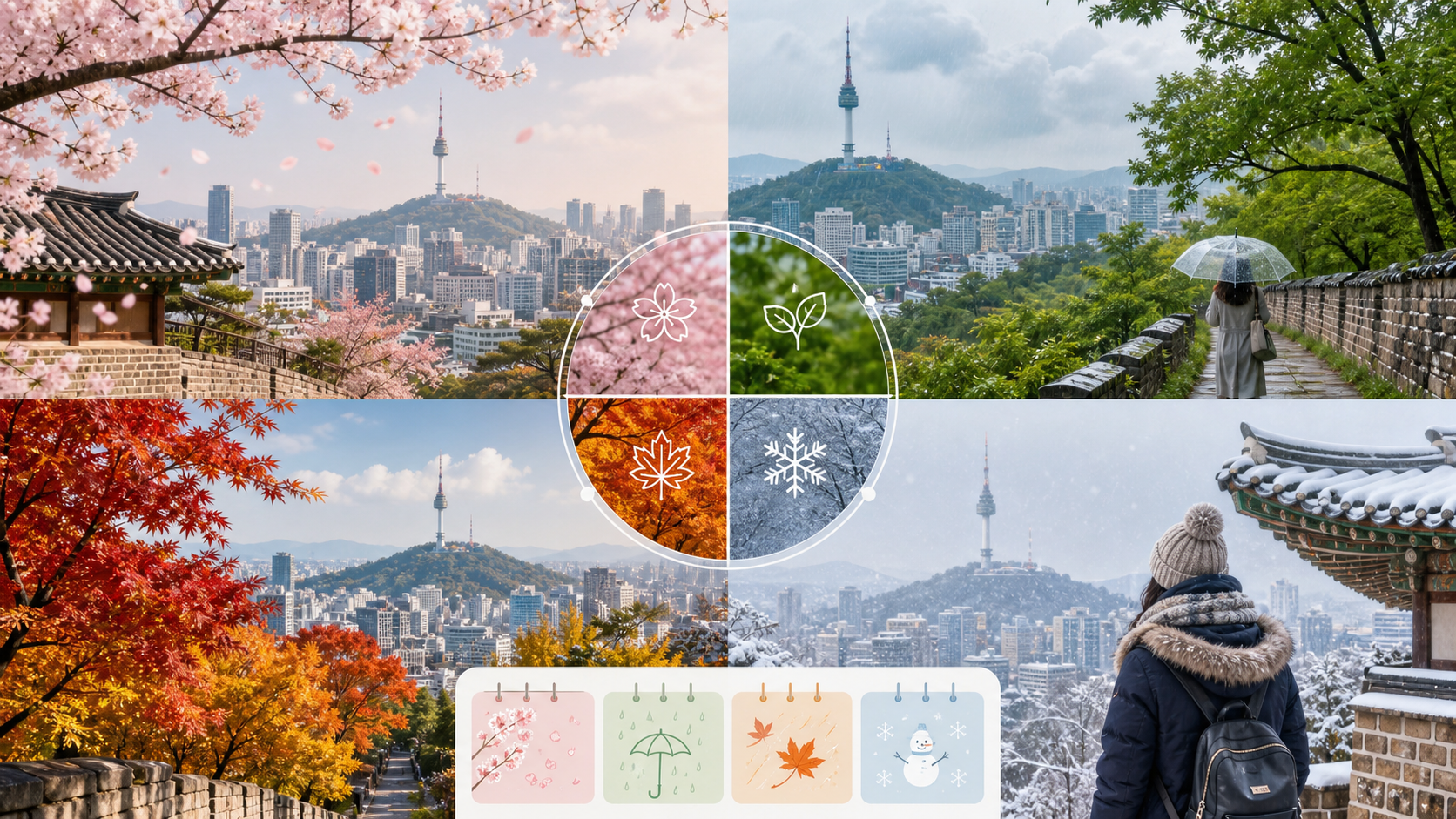 Korea weather by month planning with four seasons calendar and Seoul travel route mood