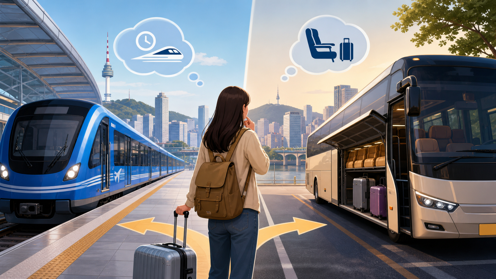 Seoul airport transfer choice between AREX train and airport limousine bus for first-time visitors